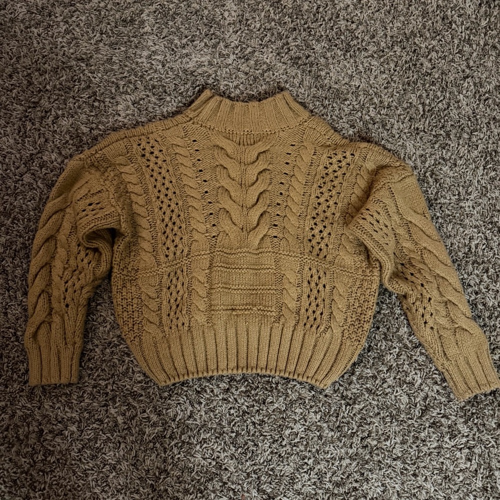 West of Melrose Cable Knit Mock Neck Sweater - Tan